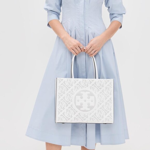 NWT Tory Burch Small Blanc White Bio Perforated Tote - Picture 1 of 8